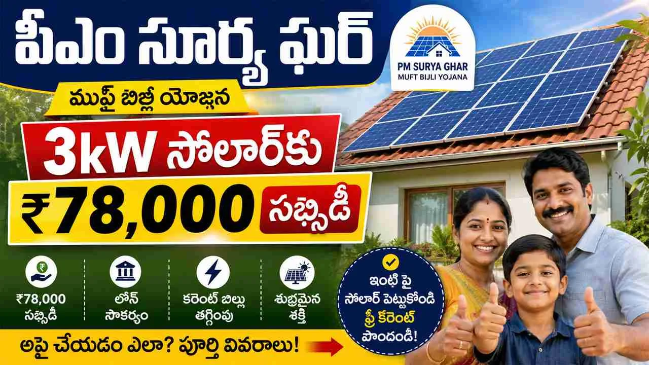 PM Surya Ghar Muft Bijli Yojana: పీఎం సూర్య ఘర్: 3kW సోలార్‌కు రూ.78,000 సబ్సిడీ